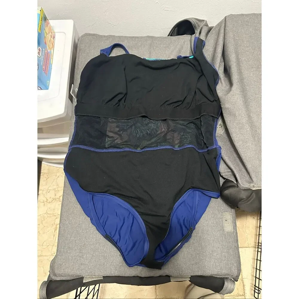 Gabar Plus Size 22W Navy Floral Skirted One Piece Swimsuit Adjustable